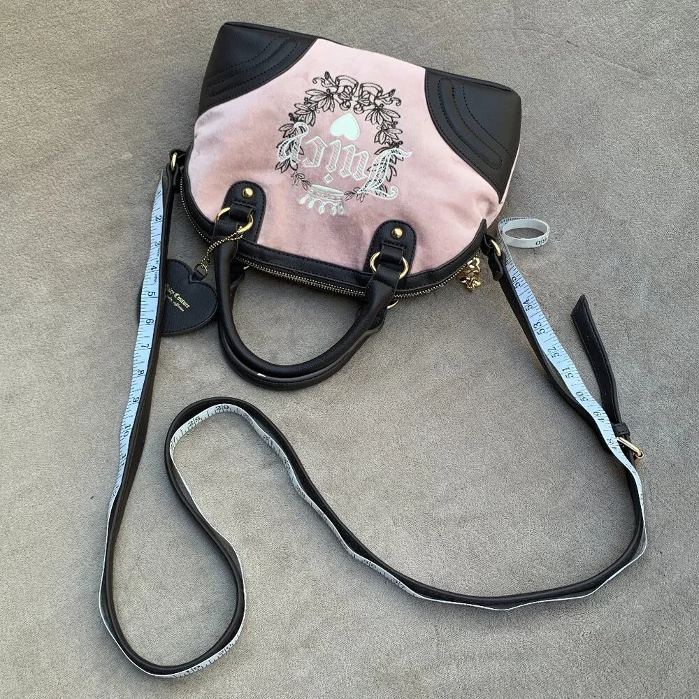 Juicy Couture Brushed Velvet and Faux Leather Handbag with Shoulder Strap - Picture 8 of 14